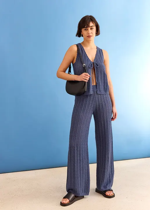 Bonprix Trendige Strick-Weste Mit Schnürung - Blau - Damen