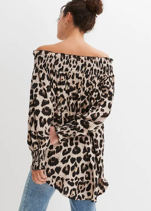 Bonprix Trendige Vokuhila-Bluse Mit Rüschen - Beige - Damen