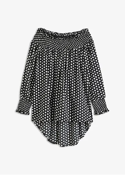 bonprix trendige Vokuhila-Bluse mit Rüschen - schwarz - Damen