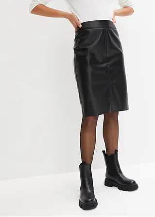 Bonprix Trendiger Lederimitat-Bleistiftrock - Schwarz - Damen