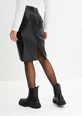 Bonprix Trendiger Lederimitat-Bleistiftrock - Schwarz - Damen