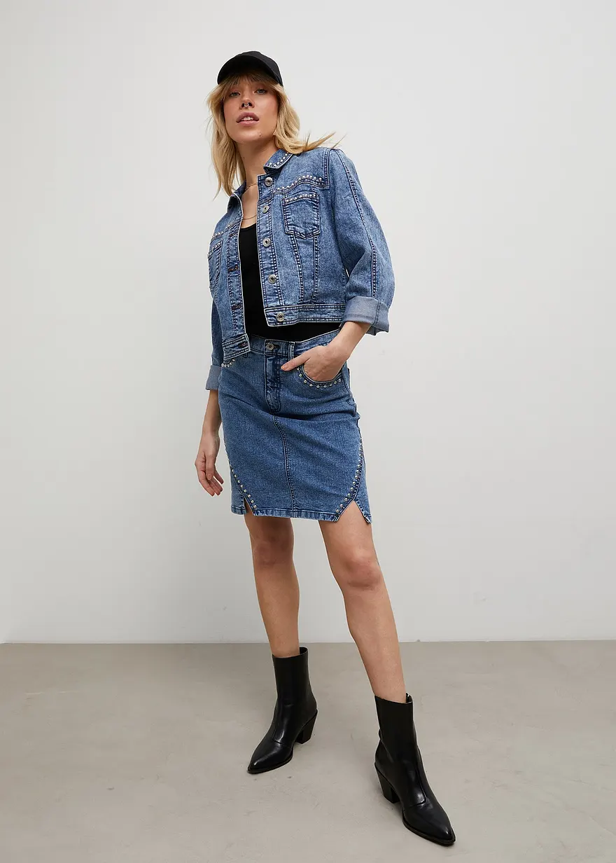 Bonprix Trendiger Mini-Jeansrock Mit Coolen Nieten - Blau