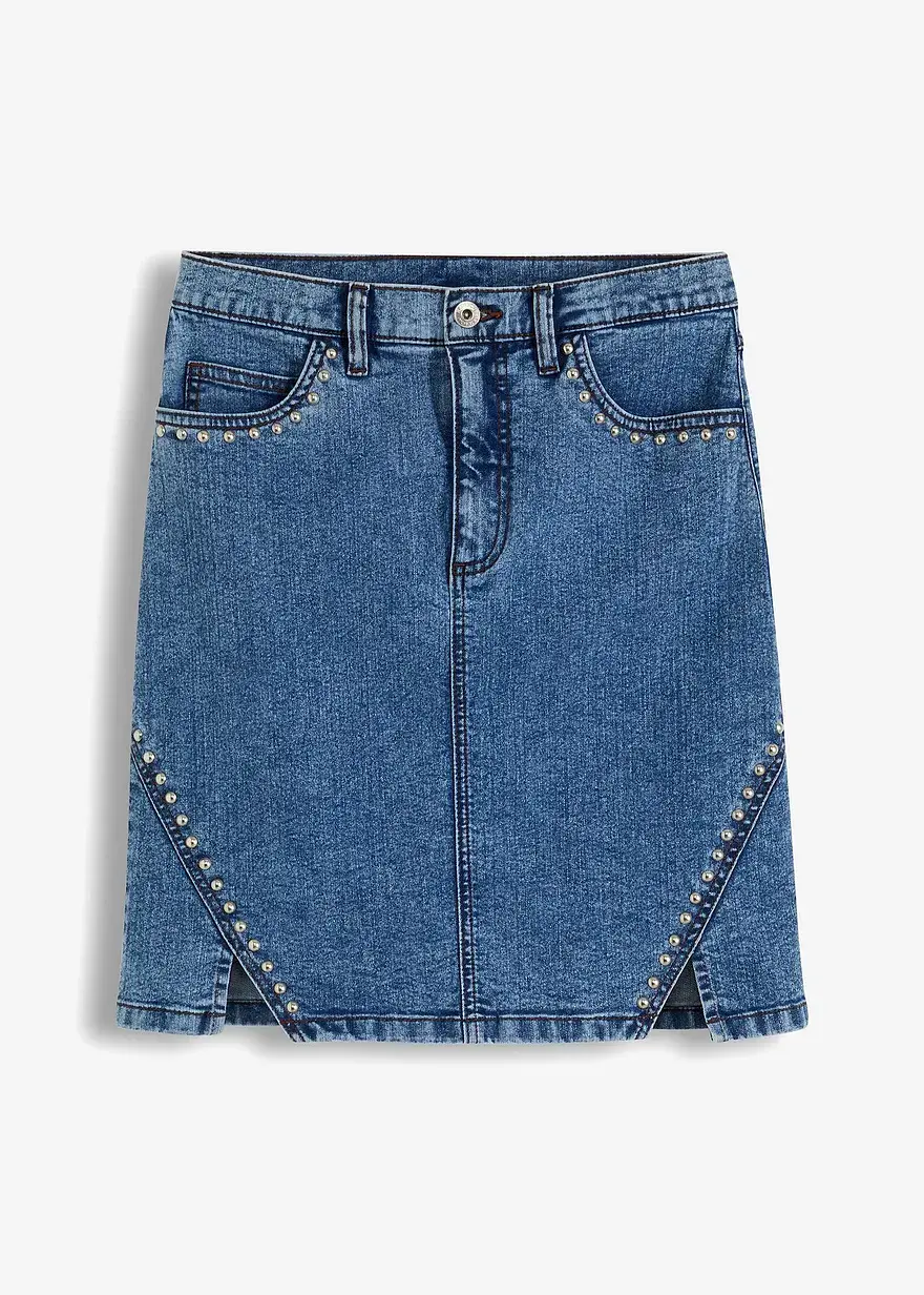 bonprix Trendiger Mini-Jeansrock mit coolen Nieten - blau