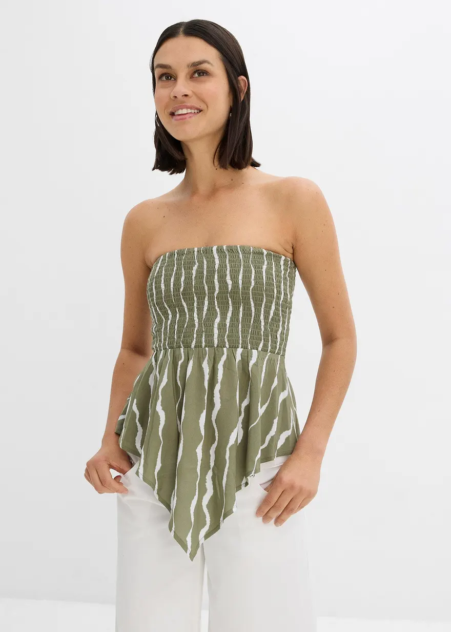 Bonprix Trendiges Bandeau-Blusentop Mit Smok Und Asymmetrischem Saum