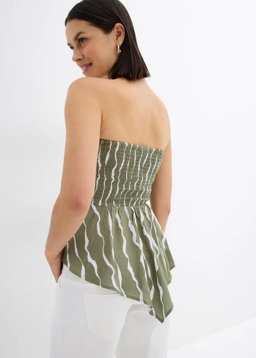 Bonprix Trendiges Bandeau-Blusentop Mit Smok Und Asymmetrischem Saum