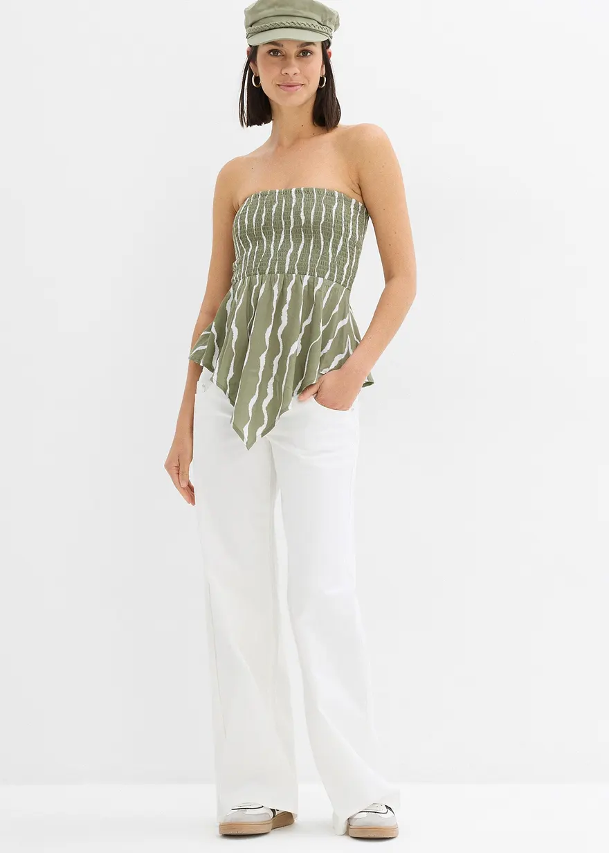 Bonprix Trendiges Bandeau-Blusentop Mit Smok Und Asymmetrischem Saum