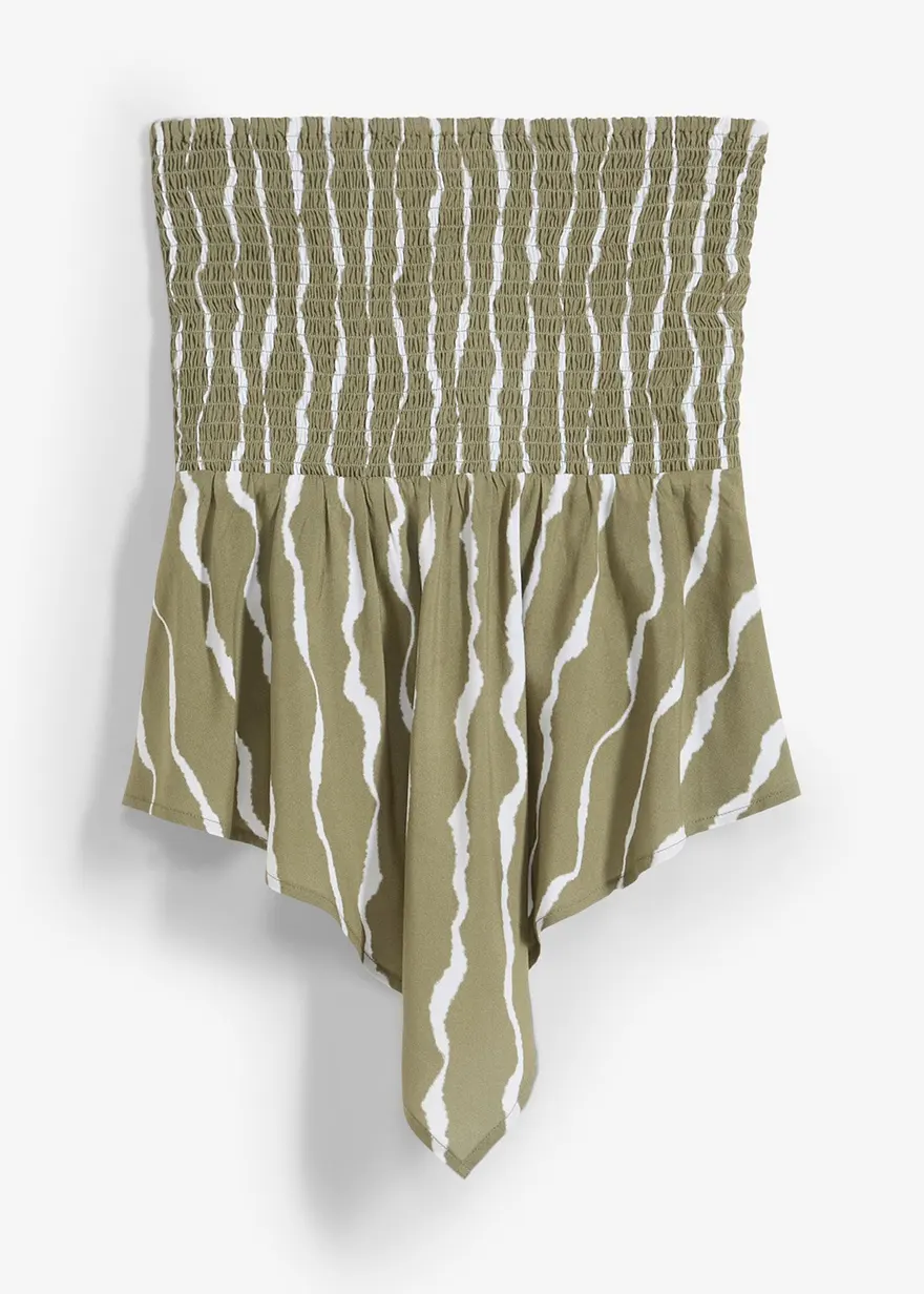 bonprix Trendiges Bandeau-Blusentop mit Smok und asymmetrischem Saum