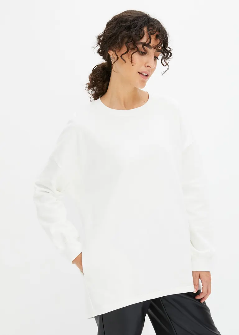 Bonprix Trendiges Oversize-Sweatshirt Mit Abgerundetem Saum - Weiß