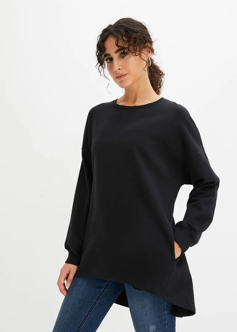 Bonprix Trendiges Oversize-Sweatshirt Mit Abgerundetem Saum - Schwarz