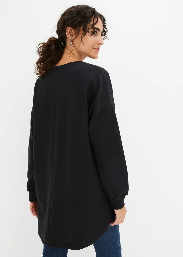 Bonprix Trendiges Oversize-Sweatshirt Mit Abgerundetem Saum - Schwarz