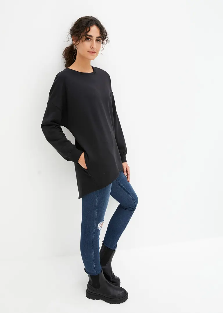 Bonprix Trendiges Oversize-Sweatshirt Mit Abgerundetem Saum - Schwarz