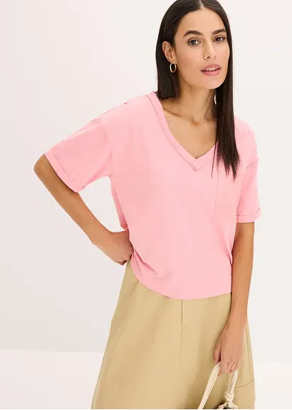 Bonprix Trendiges Oversized T-Shirt Mit V-Ausschnitt Und Aufgesetzter Tasche
