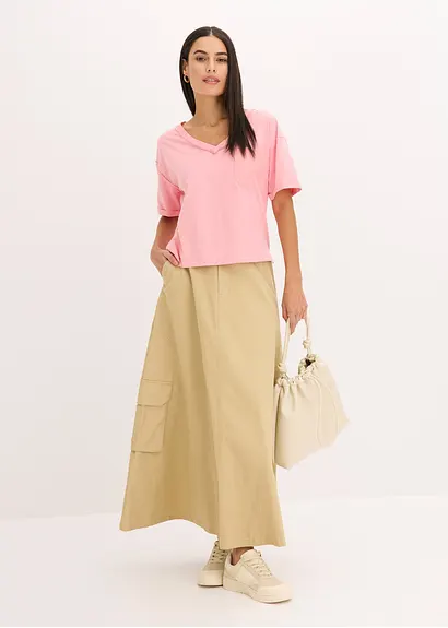 Bonprix Trendiges Oversized T-Shirt Mit V-Ausschnitt Und Aufgesetzter Tasche