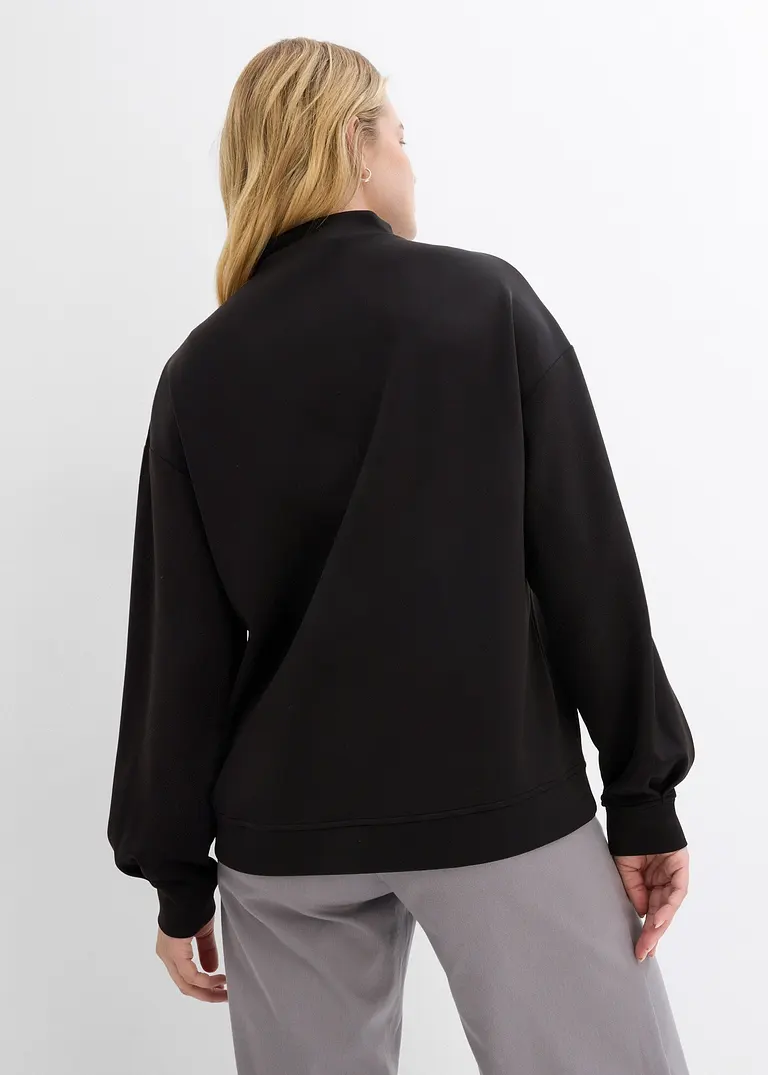 Bonprix Trendiges Scuba-Shirt Langarm - Schwarz - Damen