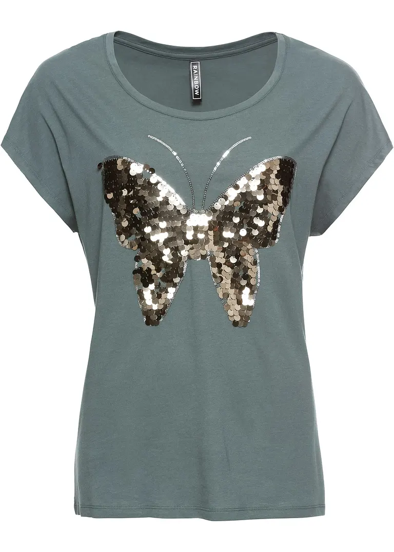 bonprix Trendiges Shirt mit Paillettenverzierung - grün - Damen