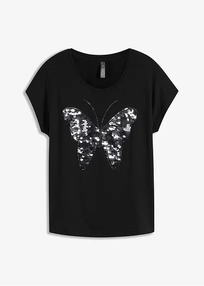 bonprix Trendiges Shirt mit Paillettenverzierung - schwarz