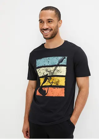 Bonprix Trendiges T-Shirt Mit Modernem Gitarren-Motiv Vorne - Schwarz