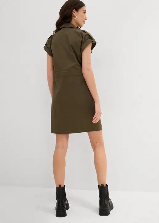 Bonprix Trendiges Twill-Kleid Mit Cargo-Details Und Verstellbaren Bindeband In Der Taille In Legerer Passform
