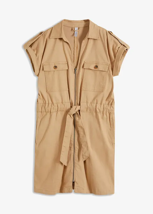 bonprix Trendiges Twill-Kleid mit Cargo-Details und verstellbaren Bindeband in der Taille in legerer Passform