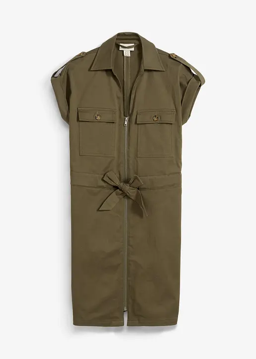 bonprix Trendiges Twill-Kleid mit Cargo-Details und verstellbaren Bindeband in der Taille in legerer Passform