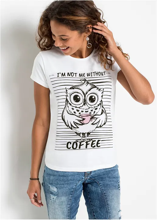 Bonprix Trendstarkes T-Shirt Mit Coolem Druck - Weiß - Damen