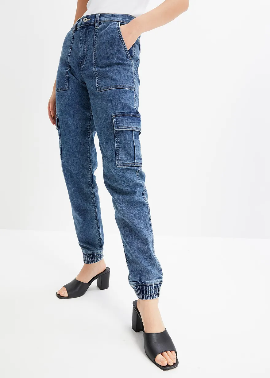 Bonprix Trendy Cargo-Jeans Mit Aufgesetzten Taschen - Blau Regular