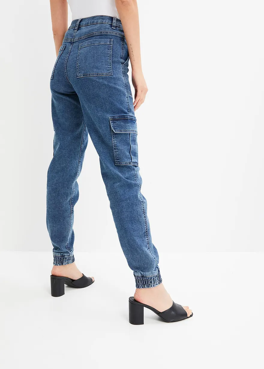 Bonprix Trendy Cargo-Jeans Mit Aufgesetzten Taschen - Blau Regular