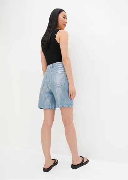 Bonprix Trendy Jeans-Bermuda Mit Angesagtem Glanz-Coating - Blau - Damen