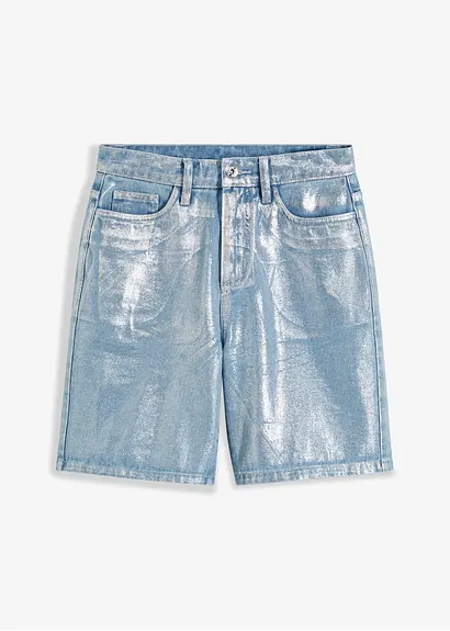 bonprix Trendy Jeans-Bermuda mit angesagtem Glanz-Coating - blau - Damen
