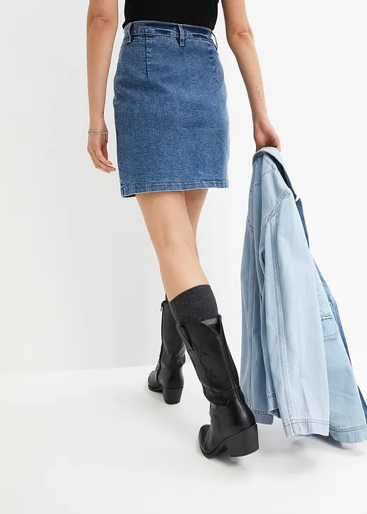 Bonprix Trendy Jeansrock Mit Wickeldetail Und Knöpfen - Blau