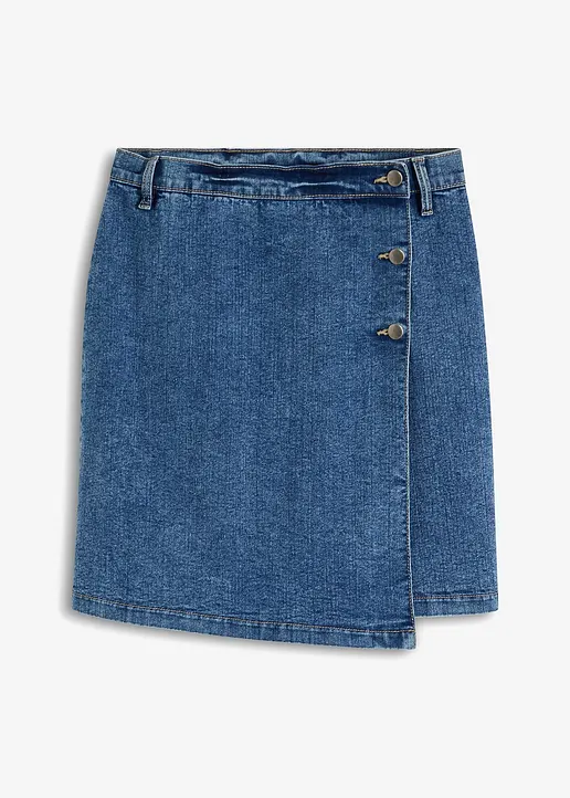 bonprix Trendy Jeansrock mit Wickeldetail und Knöpfen - blau
