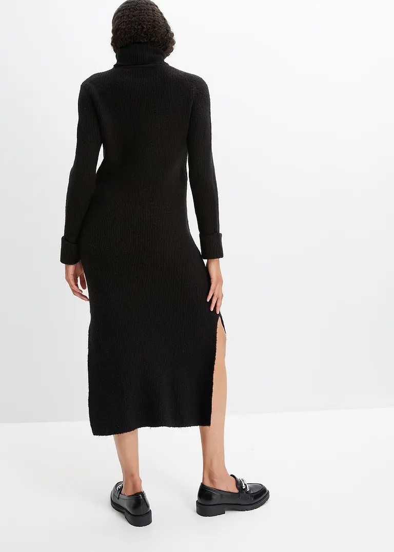 Bonprix Trendy Kleid Aus Feinem Strick Mit Schlitz - Schwarz