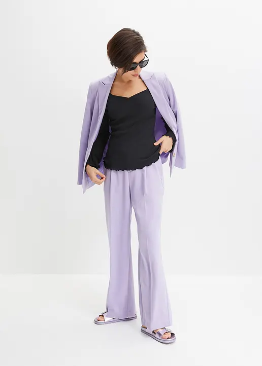 Bonprix Trendy Rippshirt Mit Herz-Ausschnitt - Schwarz - Damen