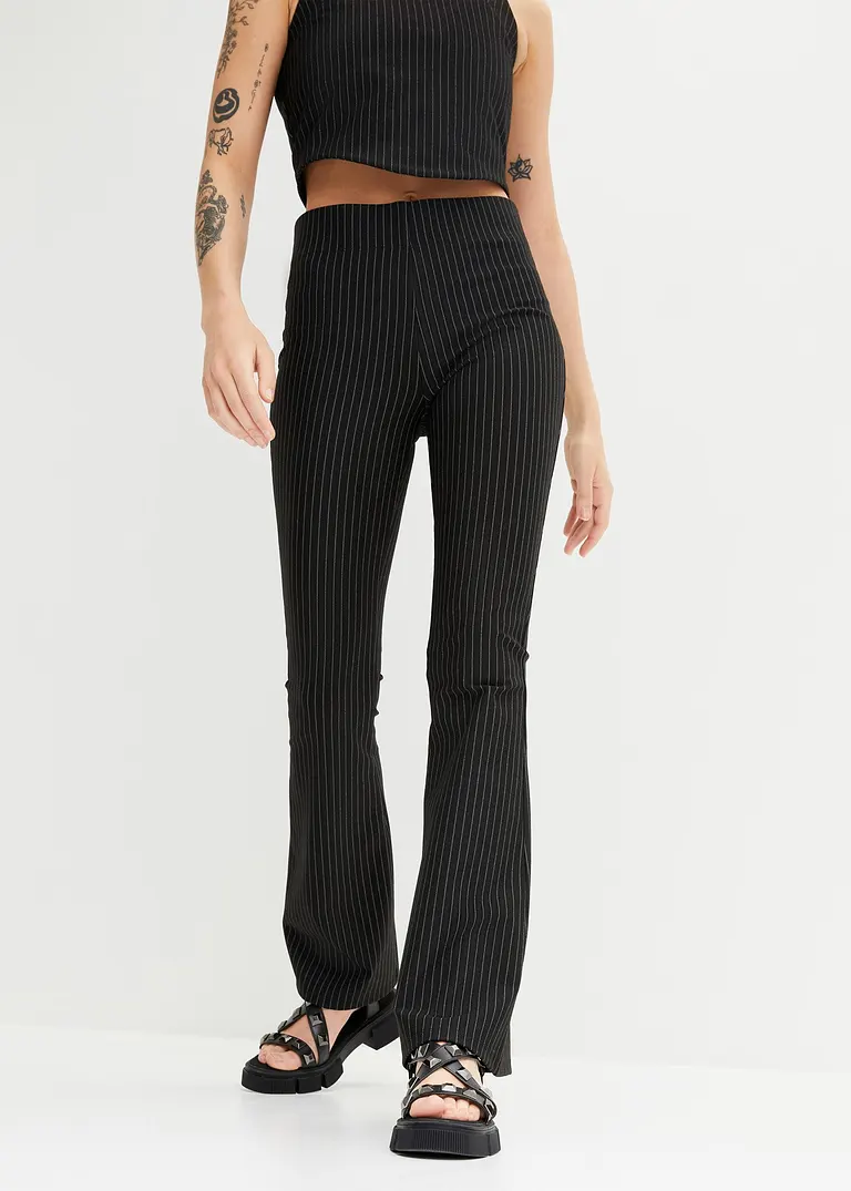 Bonprix Trendy Schlaghose High Waist Mit Nadelstreifen - Schwarz - Damen
