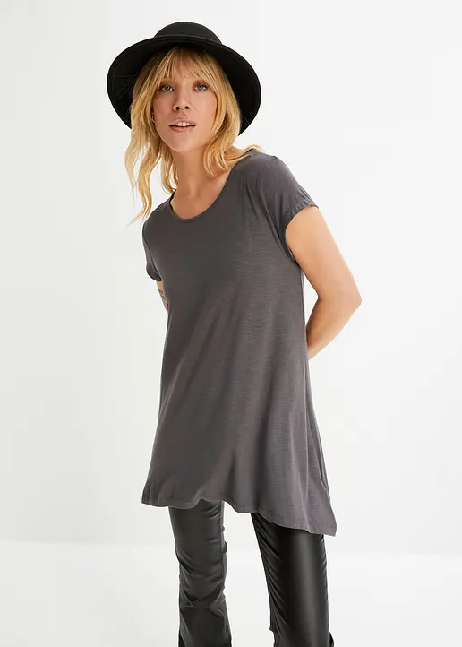 Bonprix Trendy Shirt In Asymmetrischer Länge Mit Kurzen Ärmeln - Grau