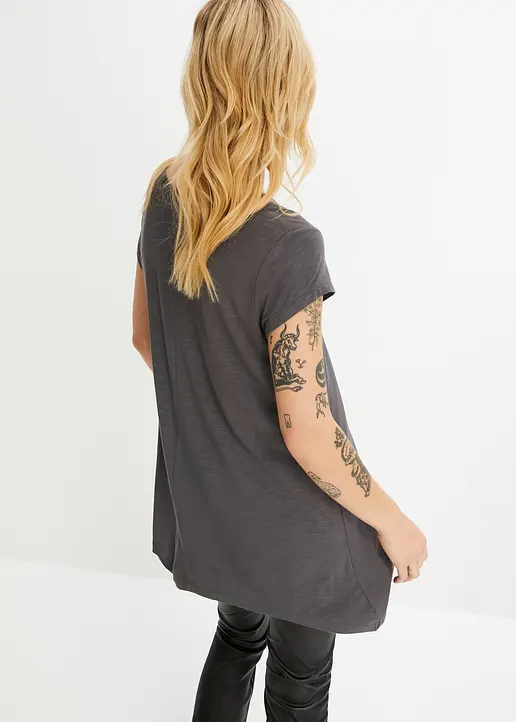 Bonprix Trendy Shirt In Asymmetrischer Länge Mit Kurzen Ärmeln - Grau
