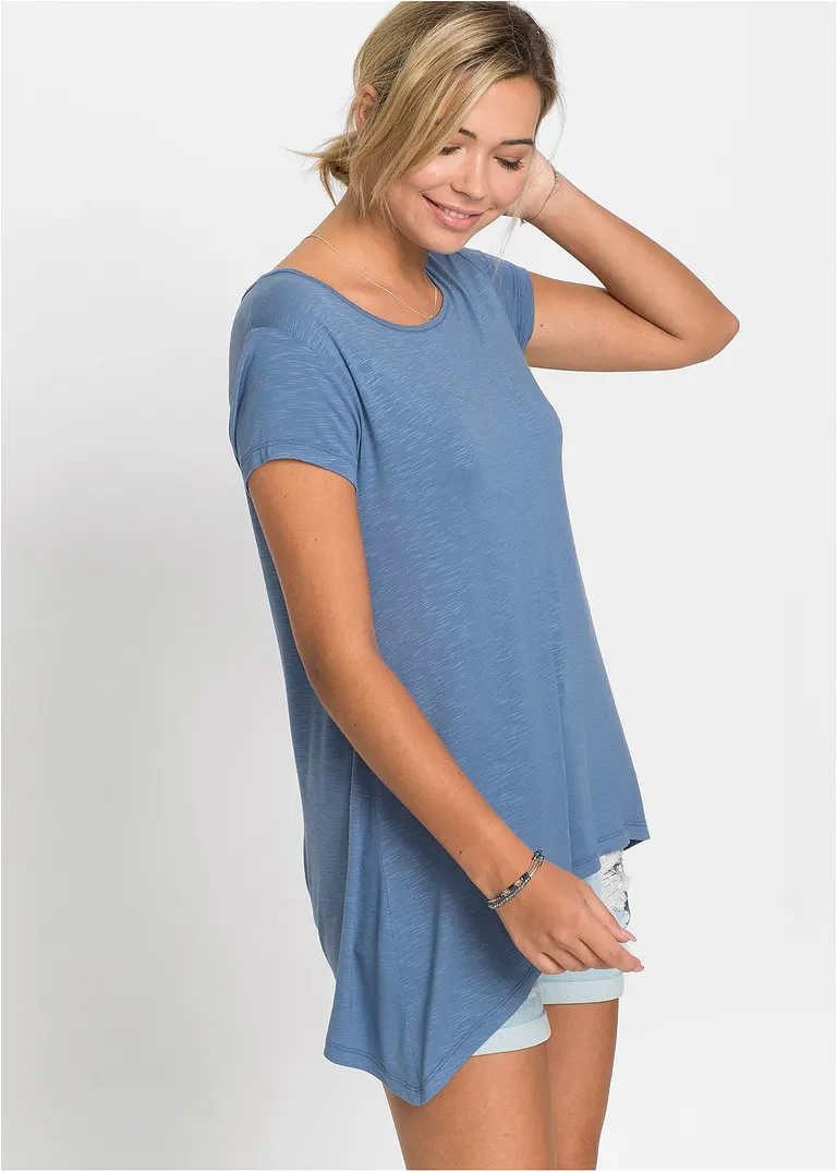 Bonprix Trendy Shirt In Asymmetrischer Länge Mit Kurzen Ärmeln - Blau