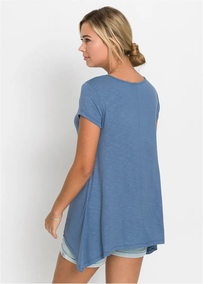 Bonprix Trendy Shirt In Asymmetrischer Länge Mit Kurzen Ärmeln - Blau