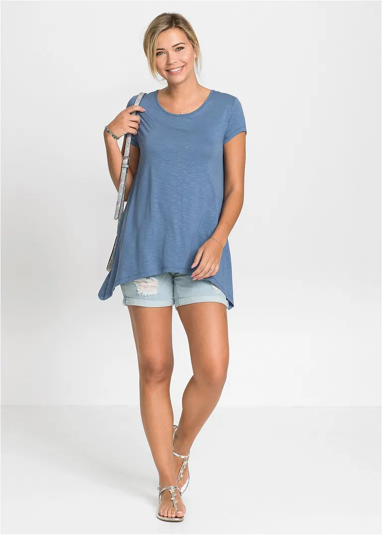 Bonprix Trendy Shirt In Asymmetrischer Länge Mit Kurzen Ärmeln - Blau