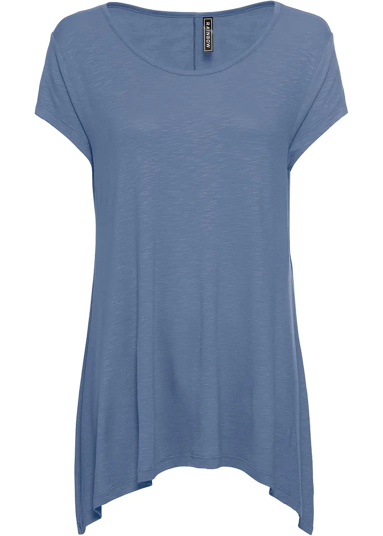 bonprix Trendy Shirt in asymmetrischer Länge mit kurzen Ärmeln - blau