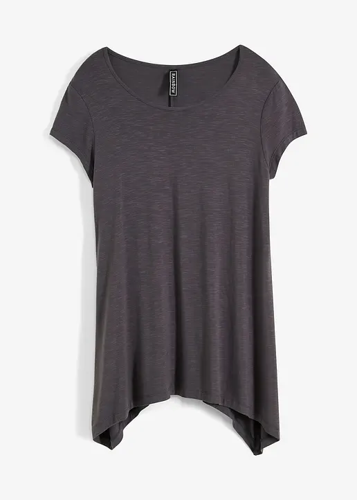 bonprix Trendy Shirt in asymmetrischer Länge mit kurzen Ärmeln - grau