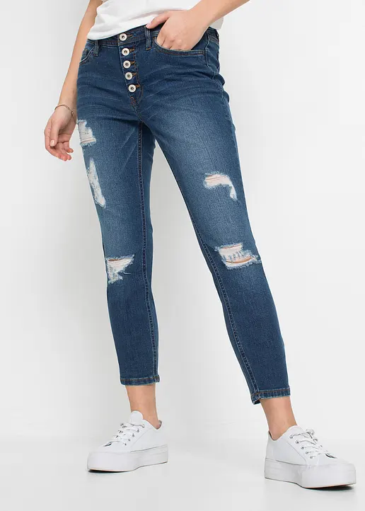 Bonprix Trendy Skinny-Jeans Mit Sichtbarer Knopfleiste - Blau