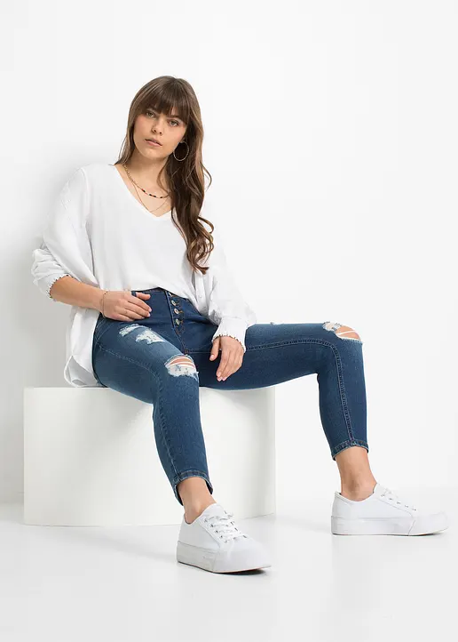 Bonprix Trendy Skinny-Jeans Mit Sichtbarer Knopfleiste - Blau