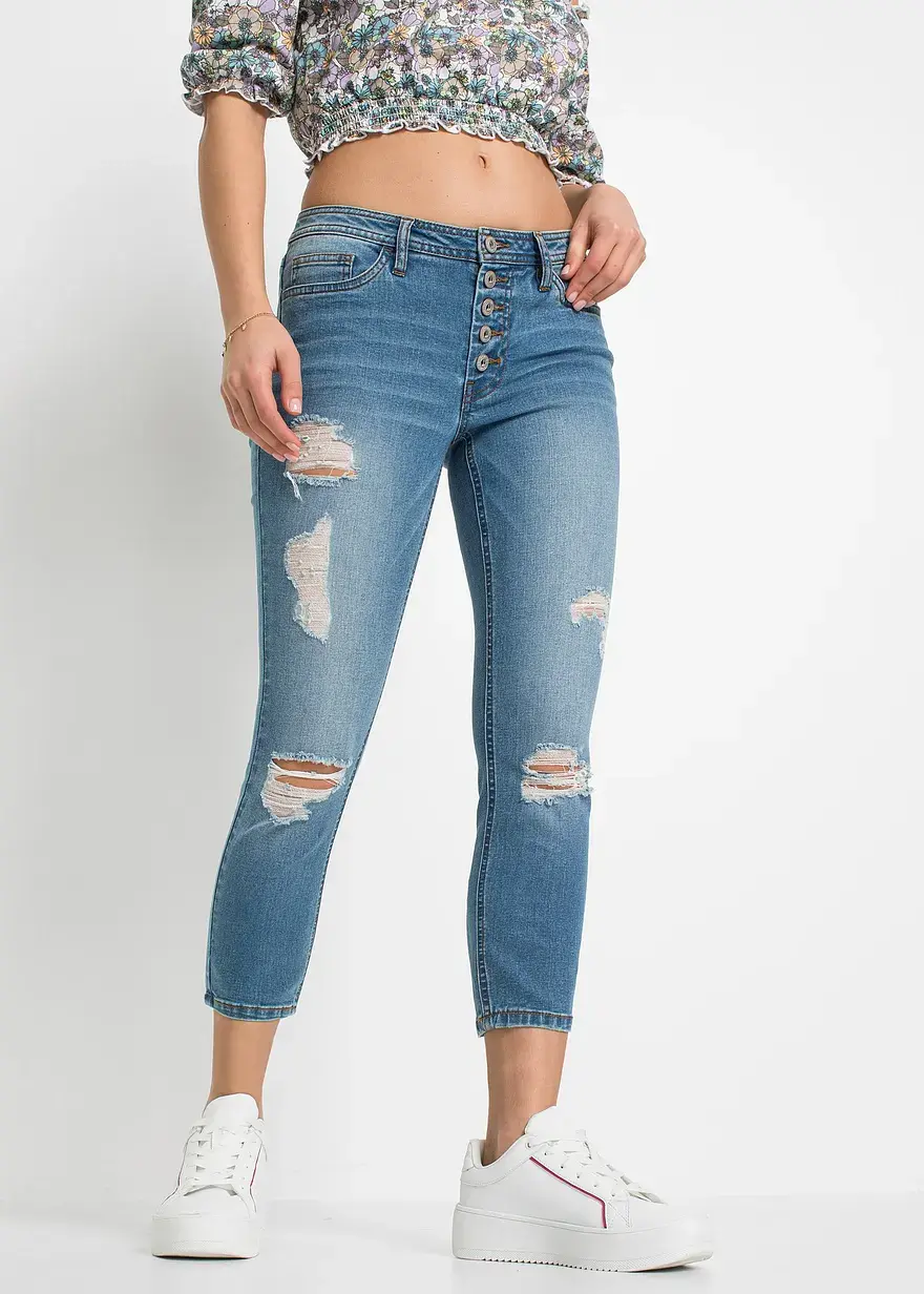 Bonprix Trendy Skinny-Jeans Mit Sichtbarer Knopfleiste - Blau