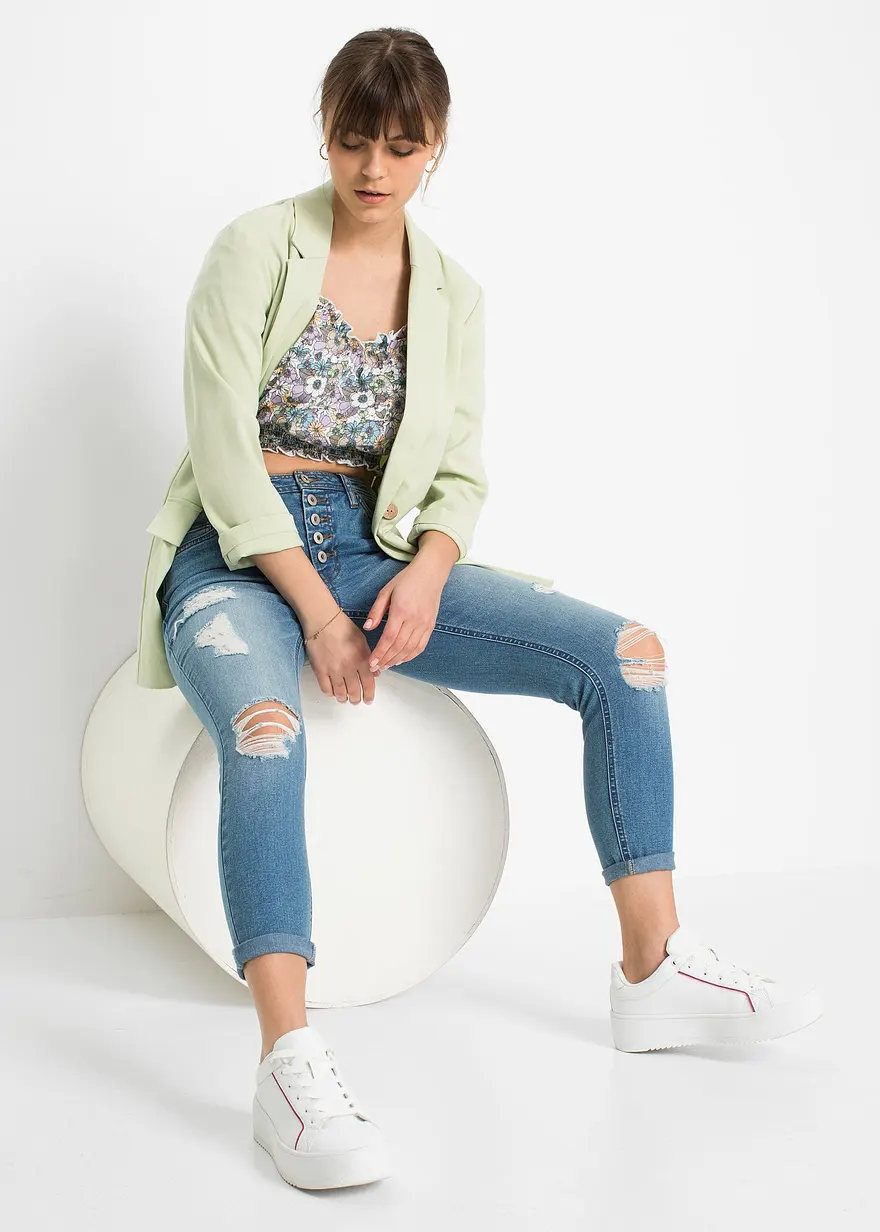 Bonprix Trendy Skinny-Jeans Mit Sichtbarer Knopfleiste - Blau