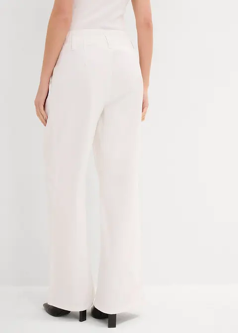 Bonprix Trendy Wide Leg Jeans Low Waist Mit Falten-Details - Weiß Petite
