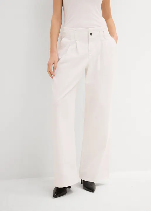 Bonprix Trendy Wide Leg Jeans Low Waist Mit Falten-Details