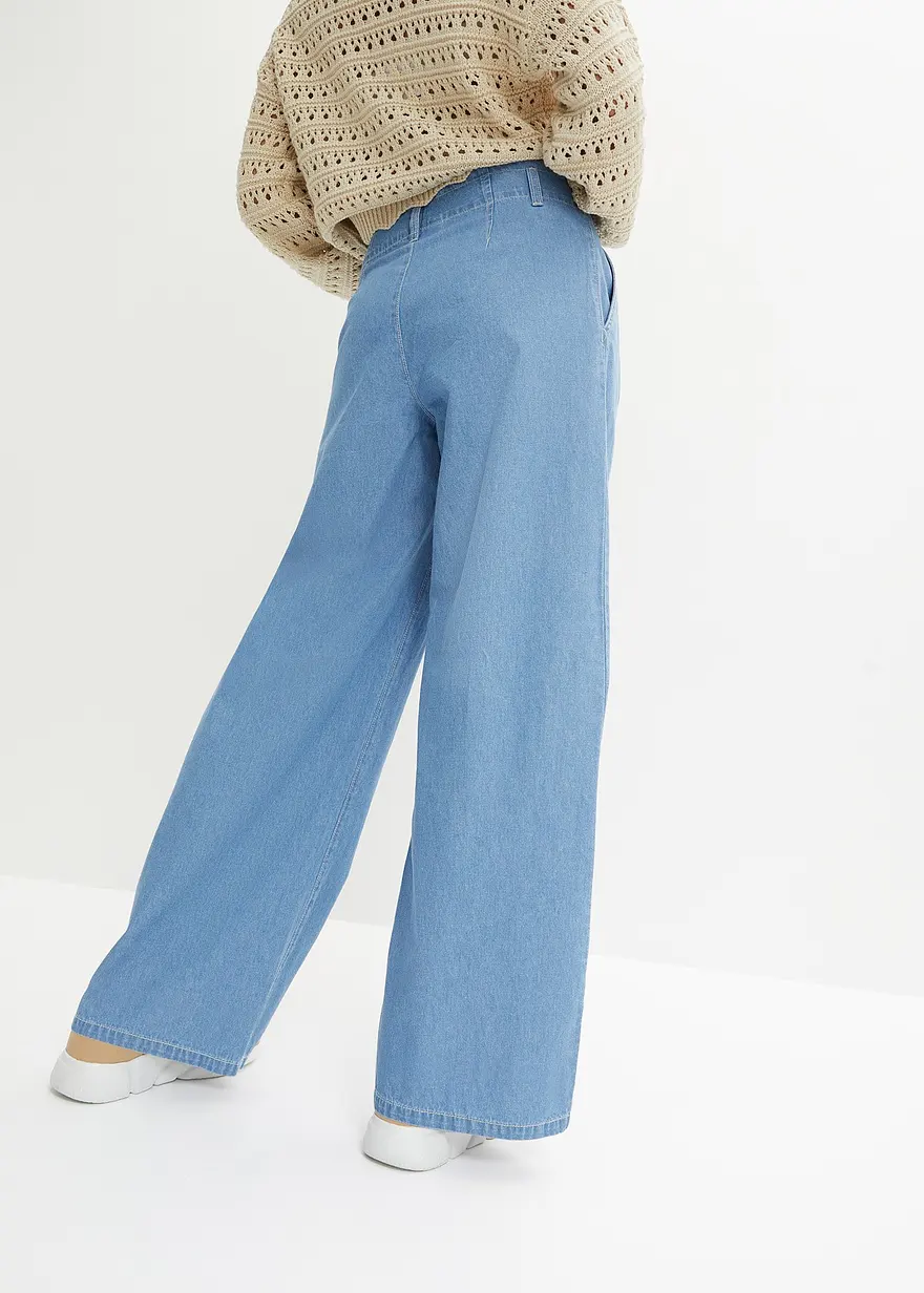 Bonprix Trendy Wide Leg Jeans Low Waist Mit Falten-Details