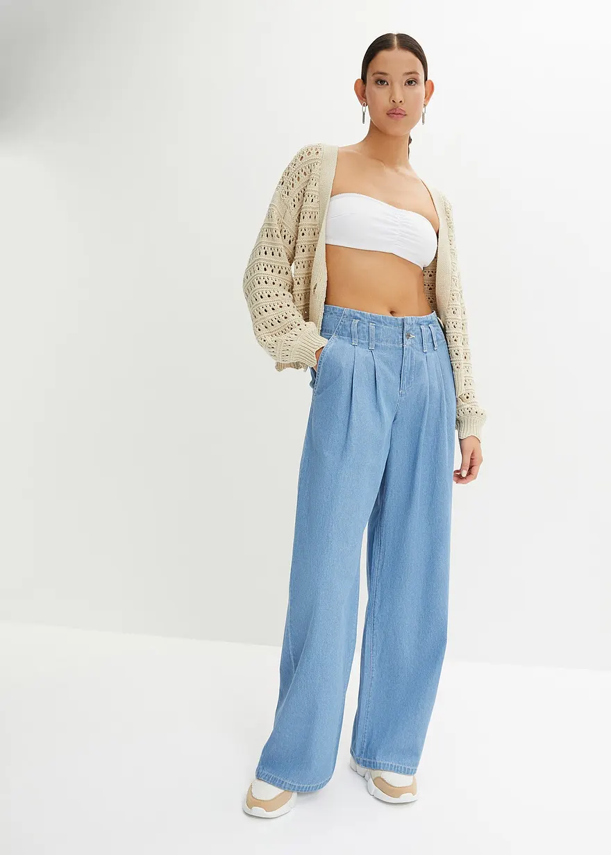 Bonprix Trendy Wide Leg Jeans Low Waist Mit Falten-Details