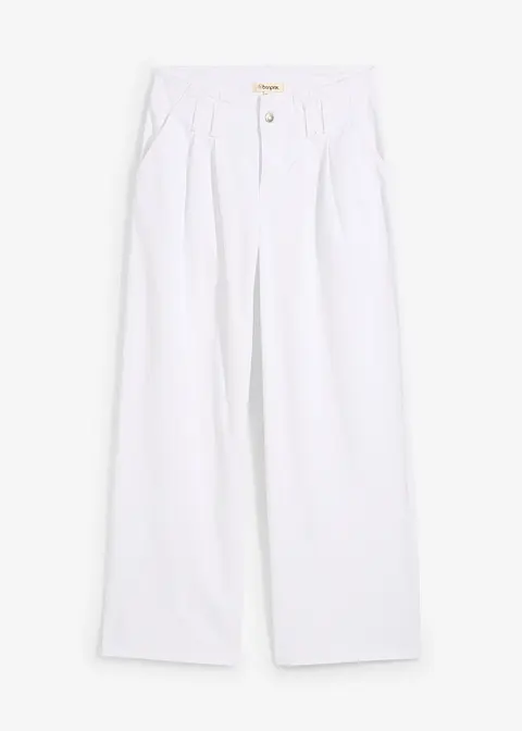 bonprix Trendy Wide Leg Jeans Low Waist mit Falten-Details - weiß petite